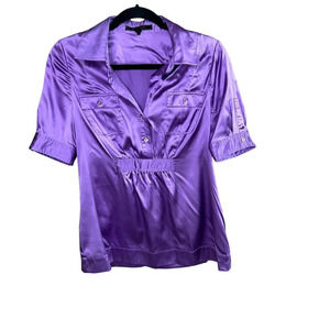 BCBGMaxAzria Purple 100% Silk Short Sleeve Blouse Size Medium